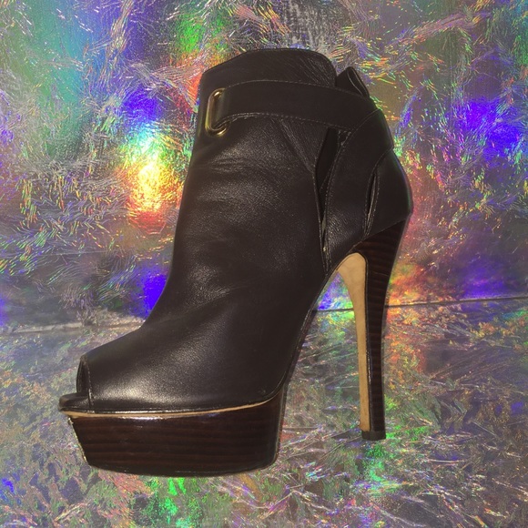 Bebe Platform high heel boots brown and gold, Sz 7 - Picture 5 of 8